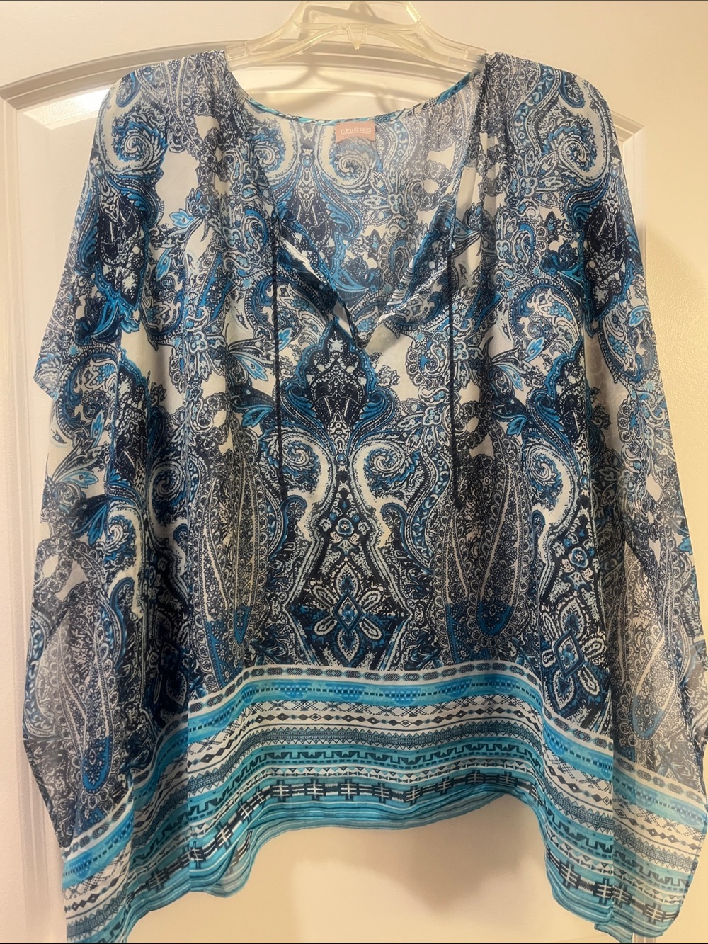 Chico's Blue and White Paisley Sheer Blouse